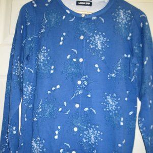 Lands' End Women's Performance Crew Cardigan, Cool Cobalt Floral, F10, NWT
